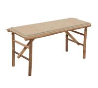 Teenpull Banc de jardin pliable 118 cm en bambou imperméable avec coussin beige en 100 % polyester pour jardin, terrasse, véranda, résistant aux intempéries, nettoyage facile