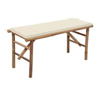 Teenpull Banc de jardin pliable avec coussin 118 cm en bambou résistant aux intempéries pour terrasse, véranda, balcon, nettoyage facile, coussin blanc crème
