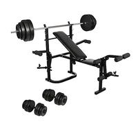 Teenpull Banc de musculation pliable en acier avec dossier réglable 156 x 123 x 103 cm, set d'haltères longues et d'haltères courtes de 90 kg, poignées antidérapantes, bouchons à vis