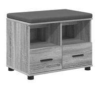 Teenpull Banc d'entrée Gris Sonoma avec Coussin antidérapant 60 x 38 x 46 cm, Meuble de Rangement avec 2 tiroirs et étagères, Banquette Confortable pour Couloir, Salon, Chambre, vestiaire