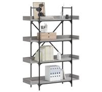 Teenpull Bibliothèque à 4 étages en bois - Gris Sonoma - 100 x 33 x 145,5 cm - Pieds réglables - Entretoises en forme de X - Style industriel - Pour salon, bureau