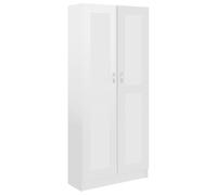 Teenpull Bibliothèque Blanc Brillant en Bois d'ingénierie 82,5x30,5x185,5 cm avec 5 Compartiments et 2 Portes pour Rangement Livres, DVD, décoration, Meuble étagère pour Chambre et Salon