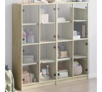 Teenpull Bibliothèque chêne Sonoma avec Portes 136x37x142 cm Meuble de Rangement Buffet Cabinet pour Salon et Salle à Manger avec Compartiments spacieux et Surface Stable