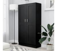 Teenpull Bibliothèque Noir en Bois d’ingénierie 82,5x30,5x150 cm avec 4 Compartiments et 2 Portes, Étagère de Rangement Polyvalente pour Livres, DVD et Objets Décoratifs