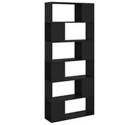 Teenpull Bibliothèque Noire en Bois d'ingénierie 6 Compartiments 80 x 24 x 186 cm séparateur de pièce étagère Polyvalente pour Salon Rangement Livres et Objets décoratifs