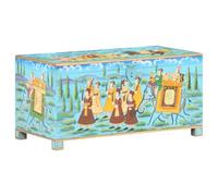 Teenpull Boîte de rangement peinte à la main en bois de manguier 80x40x40cm coffre rangement multicolore avec couvercle charnière serrure pour salon chambre bureau