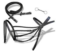 Teenpull Bride Flash en Cuir de Buffle Noir avec rênes, muserolle cambrée, 7 Niveaux de réglage, Embout d'épi, Bride bridon pour équitation, Dressage, randonnée et Concours