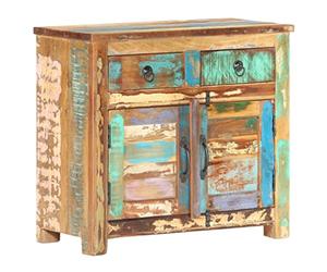 Teenpull Buffet 70 x 35 x 65 cm en bois massif recyclé multicolore fabriqué à la main avec 2 portes et 2 tiroirs pour salon, salle à manger, couloir, armoire d'appoint rustique avec espace de