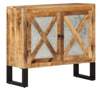 Teenpull Buffet 80 x 30 x 71 cm, en bois de manguier brut massif et métal, armoire avec espace de rangement pour salle à manger, salon, couloir