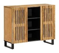 Teenpull Buffet 90 x 34 x 75 cm, bois massif de mangue, style industriel, 3 compartiments, 2 portes, structure en acier robuste, espace de rangement polyvalent pour salon, chambre à coucher