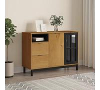 Teenpull Buffet avec Porte vitrée FLAM 110x40x80 cm Bois Massif de pin Finition chêne, Buffet Cabinet avec Rangement, Commode pour Cuisine et Salle à Manger