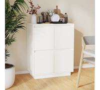 Teenpull Buffet blanc 60 x 34 x 75 cm, en pin massif, armoire de rangement, avec 4 portes, pieds flottants, pour salon et salle à manger