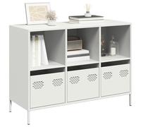 Teenpull Buffet Blanc en Acier laminé à Froid 101,5x39x73,5 cm avec 3 tiroirs et 3 étagères, Meuble de Rangement Multifonction pour Salon, Cuisine, Salle à Manger Stable et Facile à Entretenir
