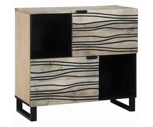 Teenpull Buffet Blanc en Bois de manguier Massif 80 x 33 x 75 cm avec Pieds en Fer Noir, Buffet Cabinet de Rangement pour Cuisine ou Salle à Manger, Meuble Sideboard Durable et Fonctionnel