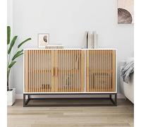 Teenpull Buffet Blanc en Bois d'ingénierie 105x30x65 cm avec Pieds en Fer Stable, Armoire de Rangement Polyvalente pour Cuisine et Salle à Manger