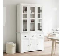 Teenpull Buffet BODO Blanc en Bois Massif de pin 115,5x43x200,5 cm avec Porte vitrée et poignées métal, Buffet Cabinet de Rangement pour Salle à Manger et Cuisine