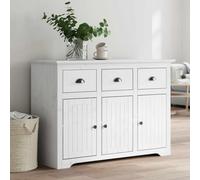 Teenpull Buffet BODO Blanc en Bois Massif de pin 115,5x44x80 cm, Armoire Buffet avec 3 tiroirs, Placard de Rangement, poignées en métal, Meuble Buffet pour Cuisine et Salle à Manger