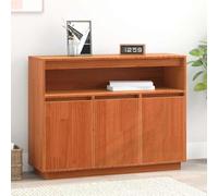 Teenpull Buffet Brun Cire en pin Massif 104,5 x 34 x 80 cm Meuble Bas avec 3 Portes affleurantes pour Salon et Salle à Manger Rangement spacieux Design Moderne Durable