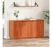 Teenpull Buffet chêne Brun en pin Massif 111 x 34 x 60 cm avec 3 Portes affleurantes Meuble Bas de Rangement pour Salon Salle à Manger Bureau Design Moderne Durable
