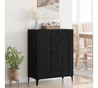 Teenpull Buffet chêne Noir en Bois d'ingénierie 69,5 x 34 x 90 cm Meuble Bas avec 2 Portes, Rangement Pratique pour Salon Salle à Manger, Pieds et poignées métal Robustes, Design Moderne Fonctionnel