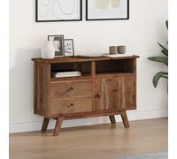 Teenpull Buffet commode en teck massif naturel 100 x 30 x 68 cm avec tiroirs, porte et beaucoup d'espace de rangement pour salon, salle à manger, couloir, design vintage pour l'ordre et le rangement