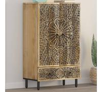 Teenpull Buffet en Bois de manguier Massif 60x33x100 cm avec Pieds en Fer, Armoire Buffet avec Rangement, Buffet de Cuisine et Salle à Manger, Meuble sculpté à la Main pour Salon