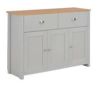 Teenpull Buffet Gris en Bois d'ingénierie 112x35x81 cm avec 2 tiroirs 3 Portes, Meuble de Rangement pour Salle à Manger Salon Cuisine, Buffet Cabinet Durable et Stable