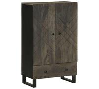 Teenpull Buffet haut 60 x 33 x 100 cm en bois massif mangue noir avec portes, pieds en métal, espace de rangement pour salon, couloir