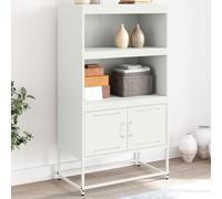 Teenpull Buffet haut blanc 68,5 x 38,5 x 123,5 cm en acier style industriel avec 2 portes, 2 étagères, 2 compartiments, buffet robuste pour salon, chambre à coucher