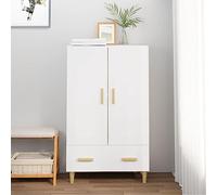 Teenpull Buffet haut blanc 70 x 31 x 115 cm en bois dérivé du bois avec 2 compartiments et 1 tiroir, design scandinave, idéal pour salon et salle à manger