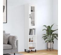 Teenpull Buffet Haut Blanc en Bois d'ingénierie 34,5x34x180 cm avec Pieds en Fer, Armoire à étagères spacieuse, Buffet Cabinet idéal pour Cuisine Salon Salle à Manger, Rangement organisé et Stable