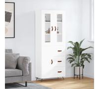 Teenpull Buffet Haut Blanc en Bois d'ingénierie 69,5x34x180 cm avec Pieds métal, Armoire de Rangement pour Cuisine Salon Salle à Manger, Buffet Table avec Espace de Stockage Pratique