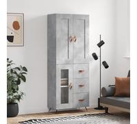 Teenpull Buffet Haut Gris béton en Bois d'ingénierie 69,5x34x180 cm, Buffet Cabinet avec Rangement, Buffet Table avec Stockage, Meuble Buffet pour Cuisine et Salle à Manger