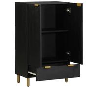 Teenpull Buffet haut noir 60 x 33 x 100 cm, en bois robuste, avec portes et pieds en métal, espace de rangement polyvalent pour salon et couloir