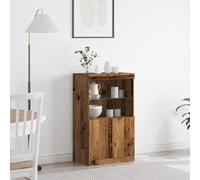 Teenpull Buffet moderne en bois avec espace de rangement et portes, pour salon, salle à manger, commode, armoire de cuisine avec éclairage LED, marron 60 x 37 x 100 cm