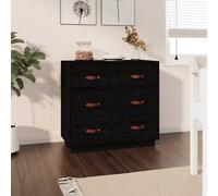 Teenpull Buffet Noir en Bois Massif de pin 80x40x75 cm avec 3 tiroirs, Buffet Cabinet de Rangement pour Salle à Manger et Cuisine, Meuble Sideboard Pratique et Robuste