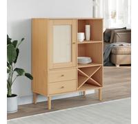 Teenpull Buffet SENJA Aspect rotin Marron en Bois Massif de pin 90x40x112 cm avec tiroirs et Surface tressée pour Rangement Salon et Cuisine