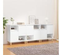 Teenpull Buffets 3 pcs Blanc en Bois d'ingénierie et Eucalyptus Massif 60x35x70 cm, Buffet Cabinet avec Rangement spacieux pour Cuisine Salon Salle à Manger, Sideboard Durable et Stable