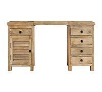 Teenpull Bureau à caissons en Bois de manguier Massif 140x50x77 cm avec 5 tiroirs et Armoire, Bureau de Bureau Vintage Robuste avec Dessus Amovible