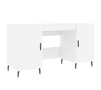 Teenpull Bureau Blanc en Bois d'ingénierie 140x50x75 cm avec Compartiments, Pieds en Fer, Espace de Rangement, Bureau d'ordinateur et Bureau de Bureau pour Maison et Bureau