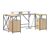 Teenpull Bureau chêne Sonoma en Bois d'ingénierie 182 x 101 x 87,5 cm, Cadre Acier Robuste avec Rangement et éclairage LED Multicolore, Bureau de Travail pour Bureau à Domicile et Gaming