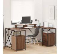 Teenpull Bureau de jeu avec étagère, aspect chêne marron, 182 x 101 x 87,5 cm, bureau d'ordinateur avec éclairage LED, 4 tiroirs, table de bureau à domicile, cadre en acier, pour un travail productif