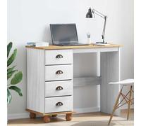 Teenpull Bureau d'écriture Blanc ASKIM en Bois de pin Massif 95 x 40 x 75 cm avec Cadre métal Stable et tiroir spacieux pour Bureau à Domicile et Espace de Travail organisé
