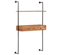 Teenpull Bureau mural, 90 x 40 x 170 cm, en bois massif d'acacia, montage mural, 2 tiroirs, 1 étagère, pour bureau et maison, poli et laqué