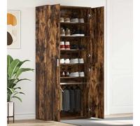 Teenpull Cabinet à Chaussures en Bois d'ingénierie chêne fumé 80 x 39 x 178 cm avec 5 étagères et 2 Portes à charnières pour entrée et Rangement organisé Chaussures