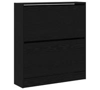 Teenpull Cabinet à Chaussures en Bois d'ingénierie chêne Noir 80 x 21 x 87,5 cm avec 2 étagères et Portes à charnières pour Rangement organisé dans entrée ou Salon Moderne