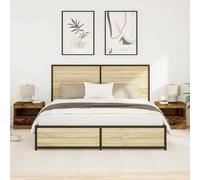 Teenpull Cabinet de Chevet avec tiroir 2 pcs Bois d'ingénierie Ancien 50 x 40 x 45 cm, Table de Nuit Pratique, Ensemble pour Chambre, Rangement spacieux, éclairage LED intégré