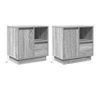 Teenpull Cabinet de Chevet avec tiroir 2 pcs Gris en Bois d'ingénierie 50 x 34,5 x 50 cm, Table de Nuit Moderne avec éclairage LED USB pour Chambre et Salon
