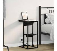 Teenpull Cabinet de Chevet Chêne Noir en Bois d'ingénierie et Acier 41,5 x 26 x 60,5 cm avec étagère, Station de Charge intégrée, Rangement Pratique pour Chambre et Petits espaces