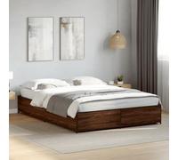 Teenpull Cadre de lit 120 x 200 cm marron aspect chêne, cadre de lit stable en bois et métal, base de lit pour un sommeil réparateur, meuble de chambre moderne